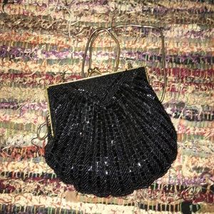 Black beaded vintage clutch mini purse/evening bag